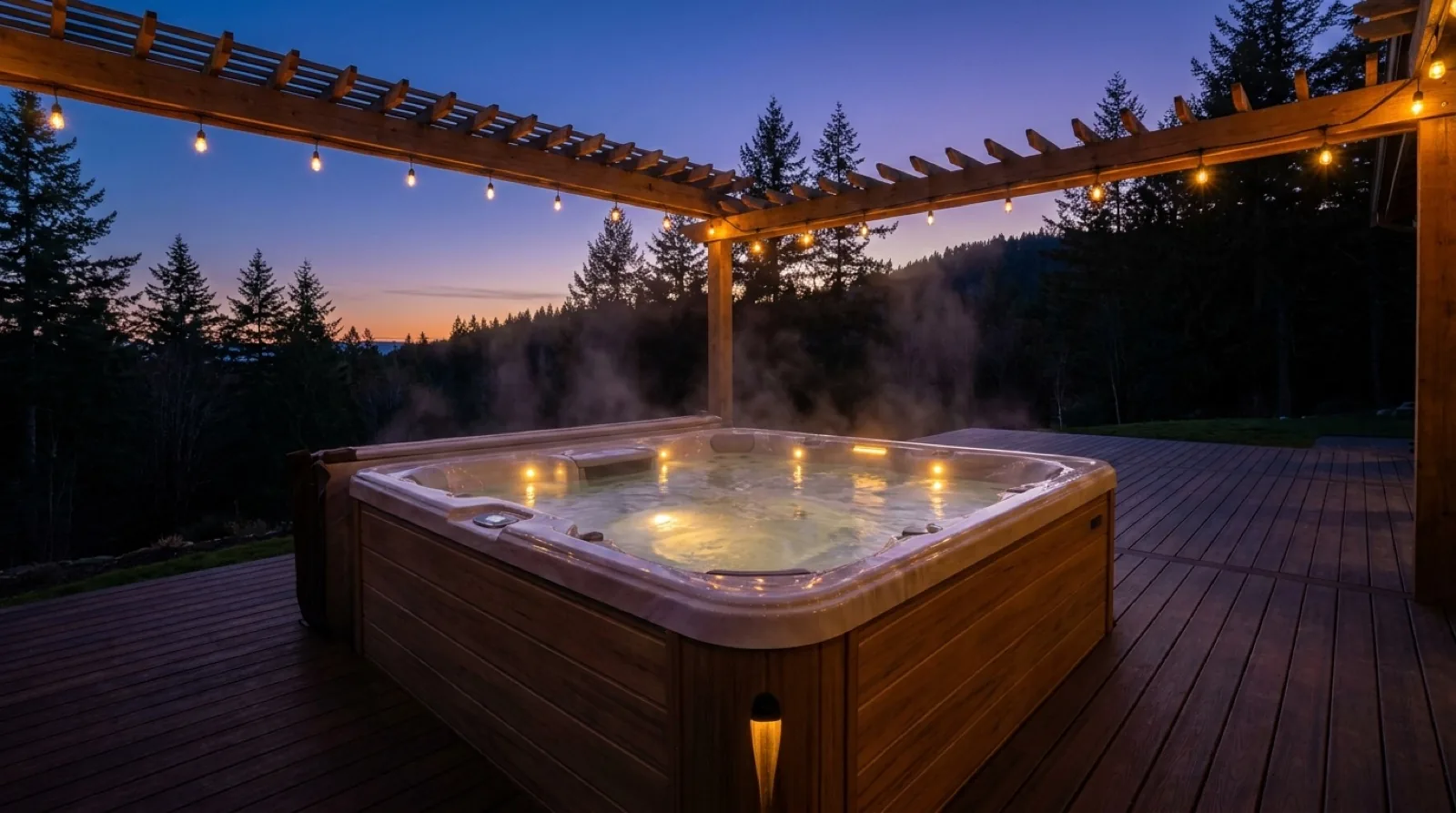 Hot tub glowing at dusk